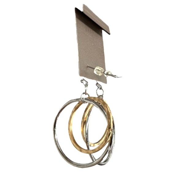 J. Jill Double Hoop Dangle Earrings Hammered Gold Silver Tone Mixed Metal Boho - Picture 10 of 11